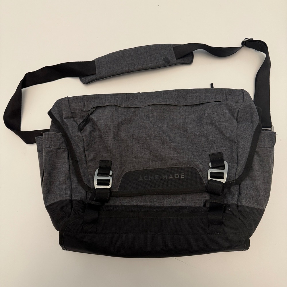 Acme‎ Made Divisadero Grey Black Canvas Laptop Messenger Bag Mens Womens
